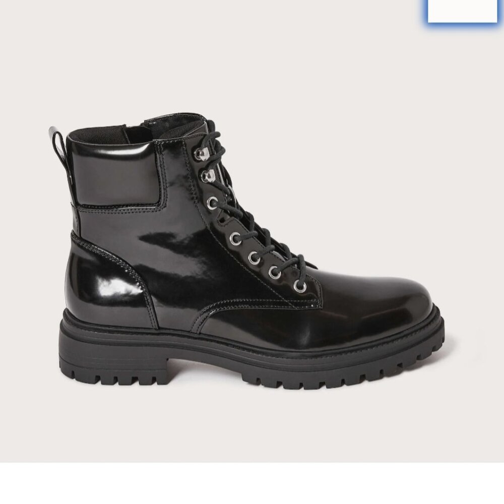 New Lug boots. Shiny ankle combat shoes